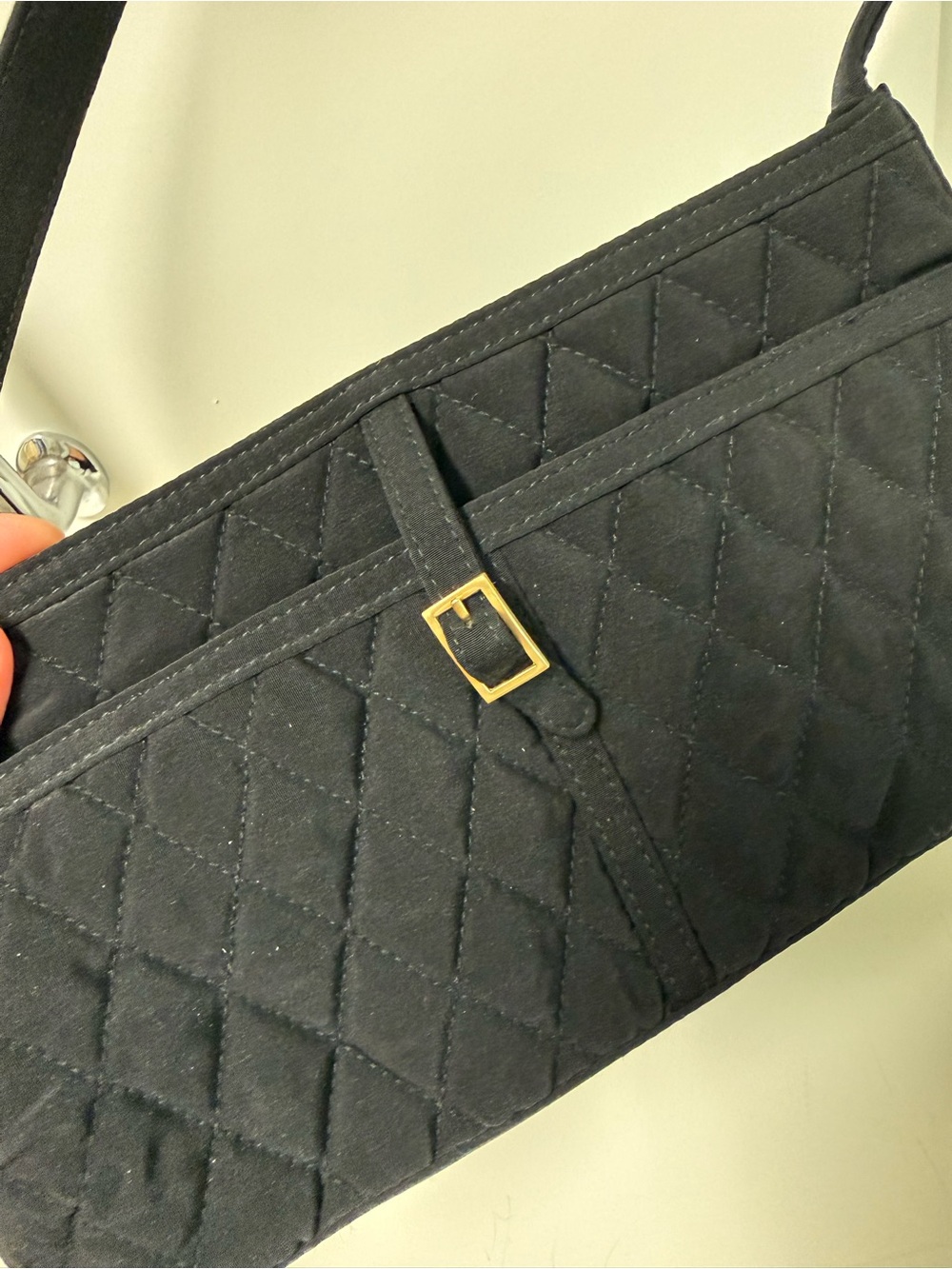 Vera Bradley Black Quilted Shoulder Bag with Gold Buckle